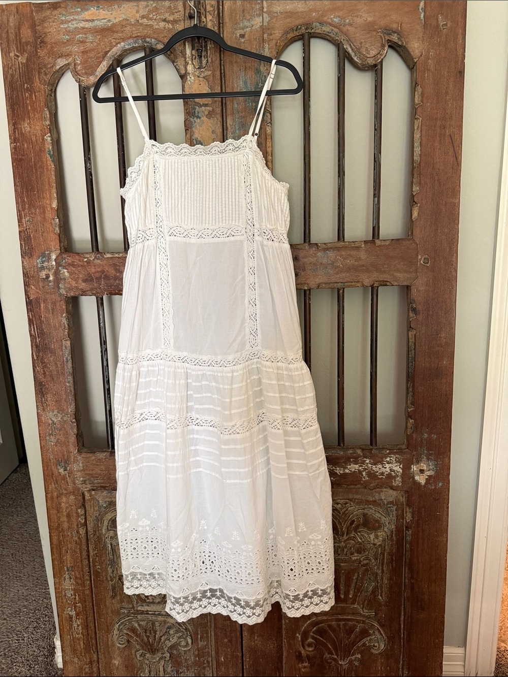 Free People White Lace Tiered Sundress with Spaghetti Straps